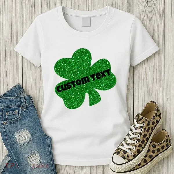 St. Patrick's Day Teacher Ms Mrs Personalized Name Green Glitter Women's T-Shirt