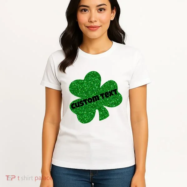St. Patrick's Day Teacher Ms Mrs Personalized Name Green Glitter Women's T-Shirt