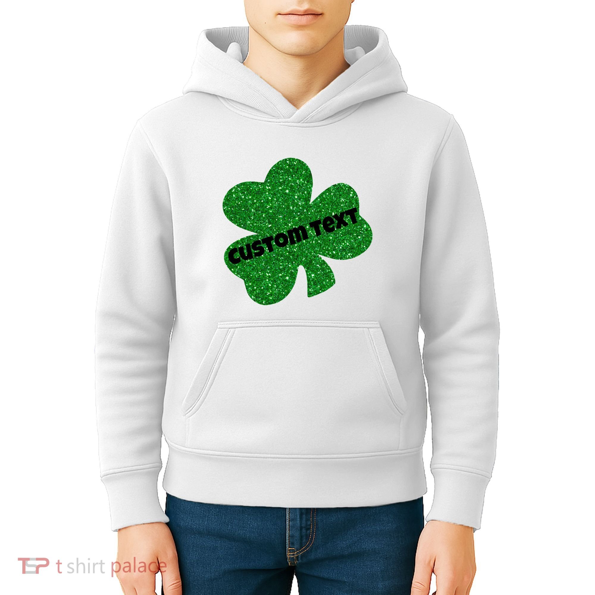 St. Patrick's Day Teacher Ms Mrs Personalized Name Green Glitter Kids Hoodie