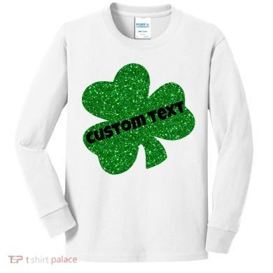 St. Patrick's Day Teacher Ms Mrs Personalized Name Green Glitter Kids Long Sleeve Shirt