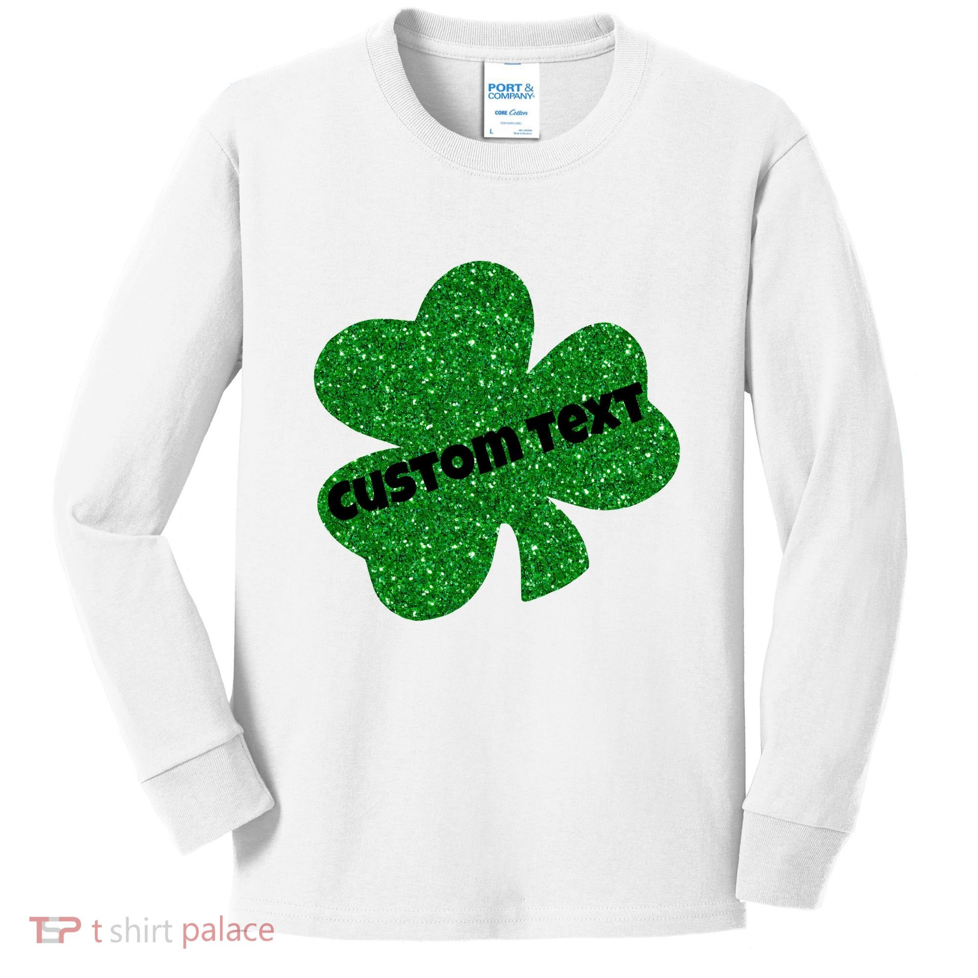 St. Patrick's Day Teacher Ms Mrs Personalized Name Green Glitter Kids Long Sleeve Shirt