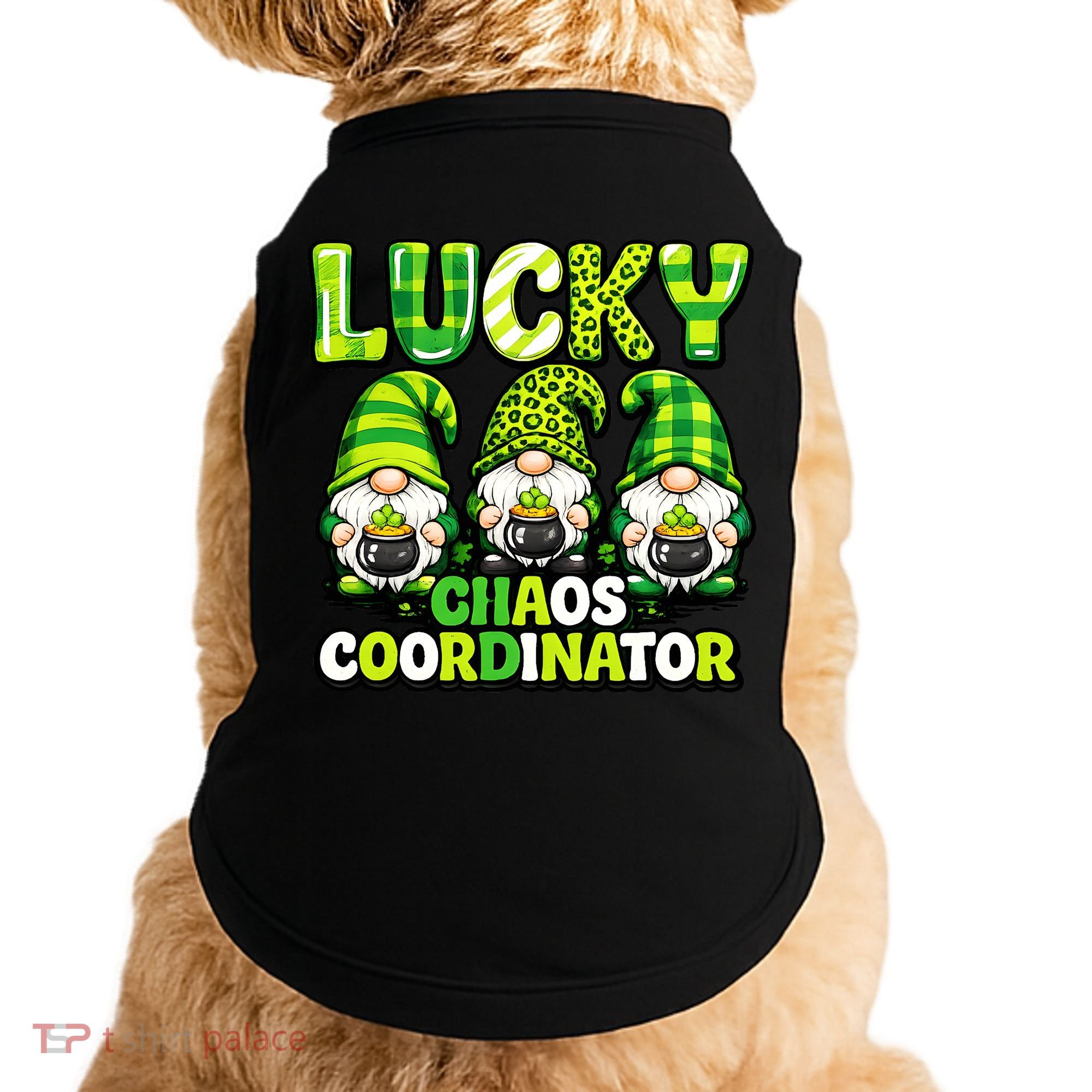 St Patrick's Day Lucky Chaos Coordonator Shamrock Irish Gnomes Doggie Tank