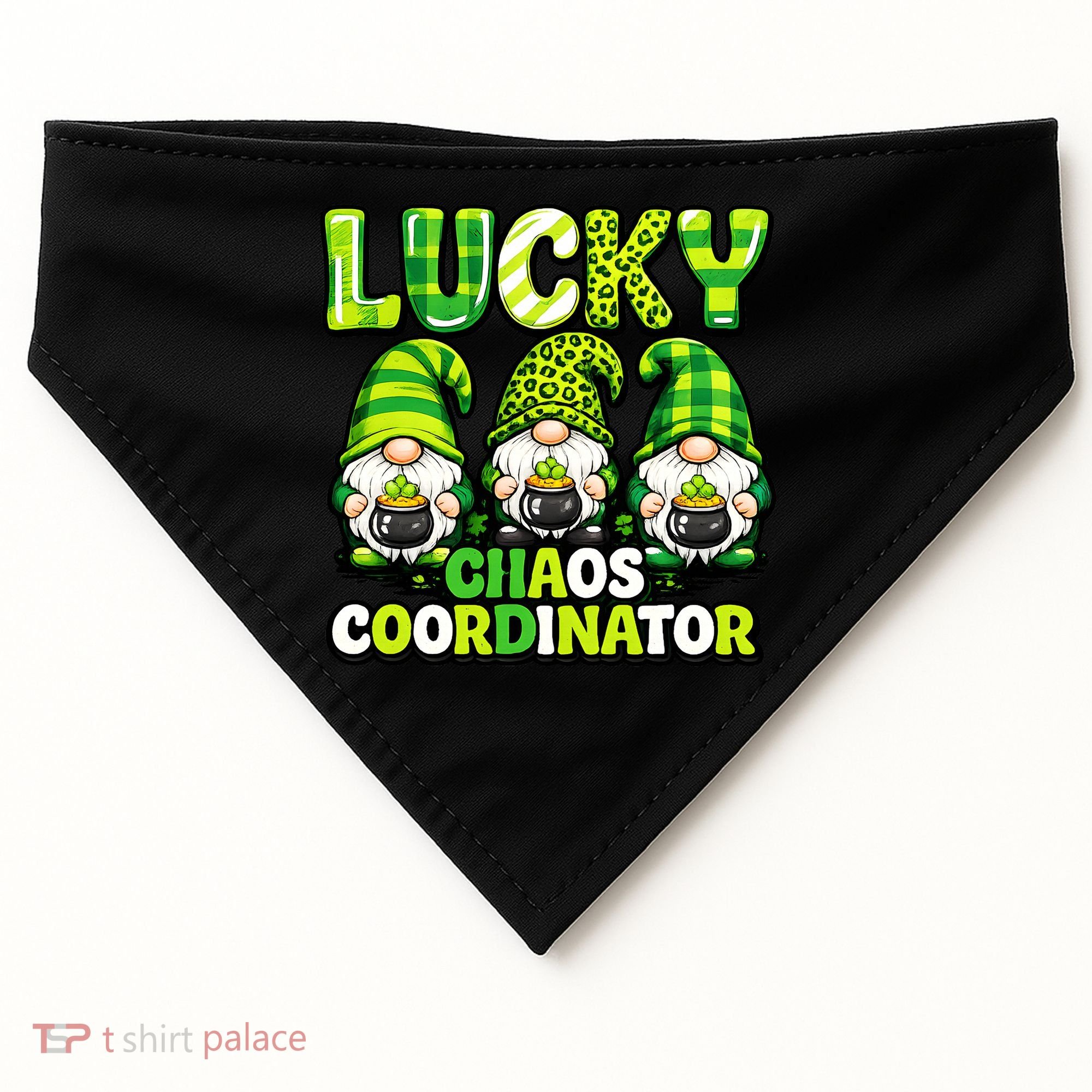 St Patrick's Day Lucky Chaos Coordonator Shamrock Irish Gnomes USA-Made Doggie Bandana