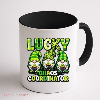 St Patrick's Day Lucky Chaos Coordonator Shamrock Irish Gnomes Coffee Mug back