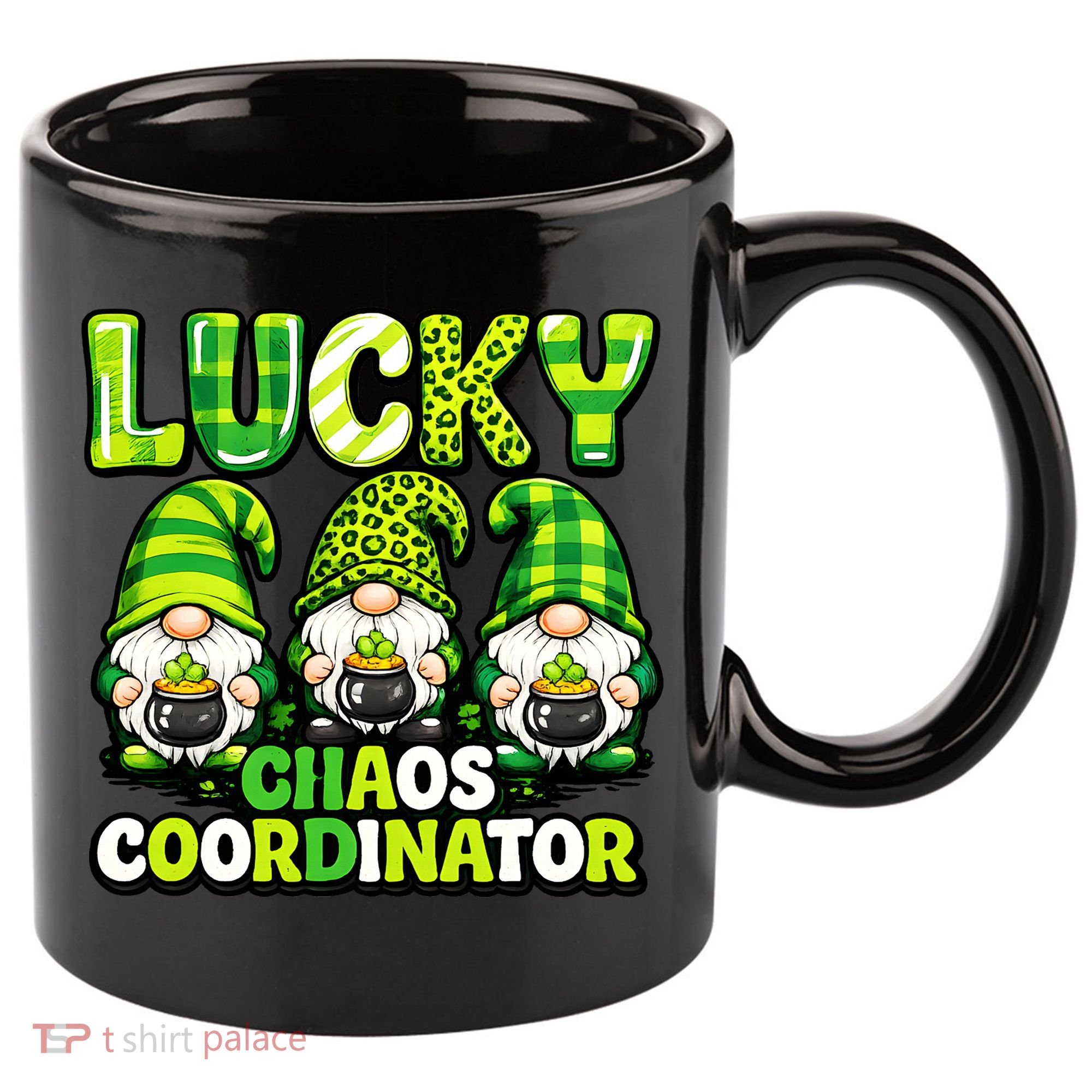 St Patrick's Day Lucky Chaos Coordonator Shamrock Irish Gnomes 11oz C Handle Ceramic Mug