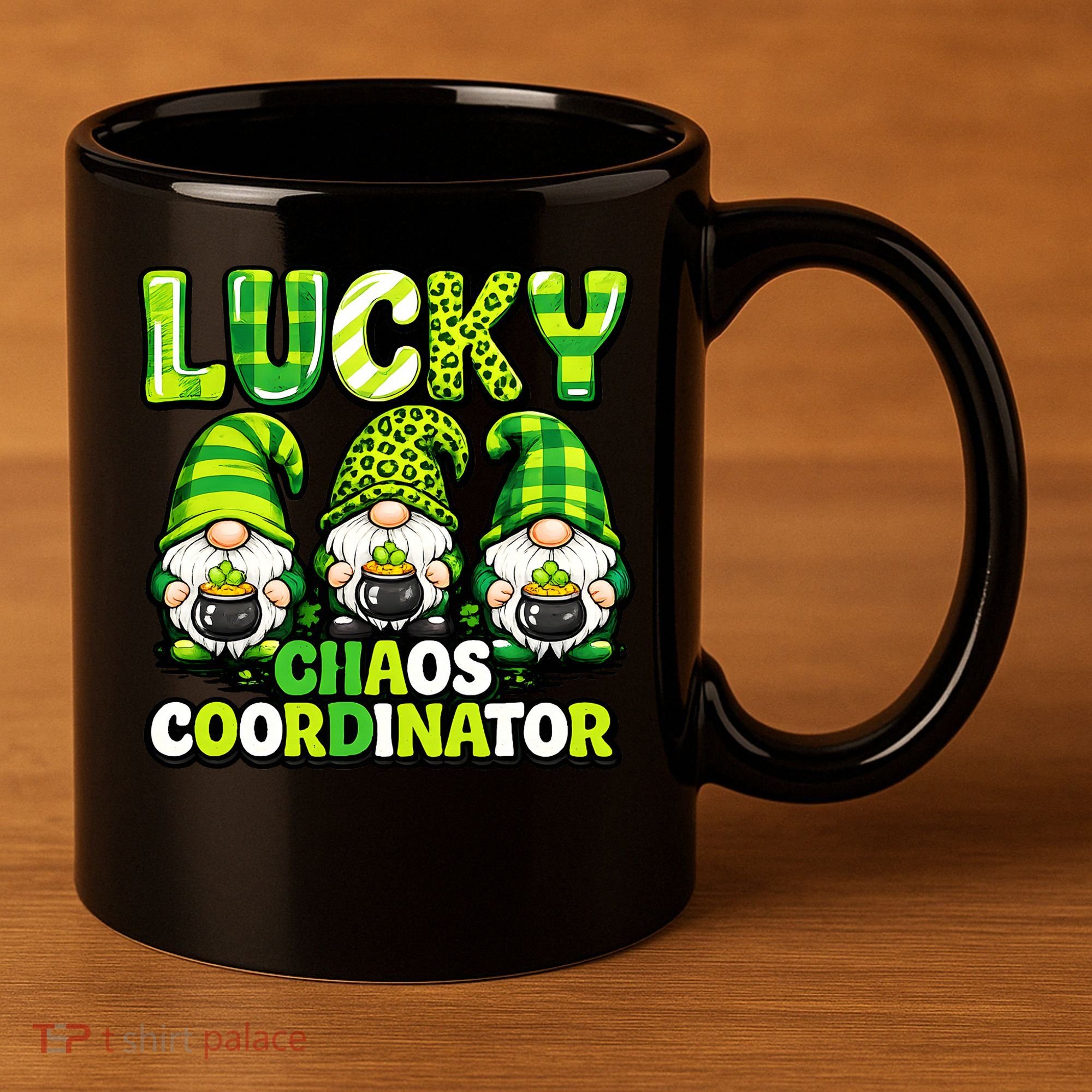 St Patrick's Day Lucky Chaos Coordonator Shamrock Irish Gnomes 11oz C Handle Ceramic Mug
