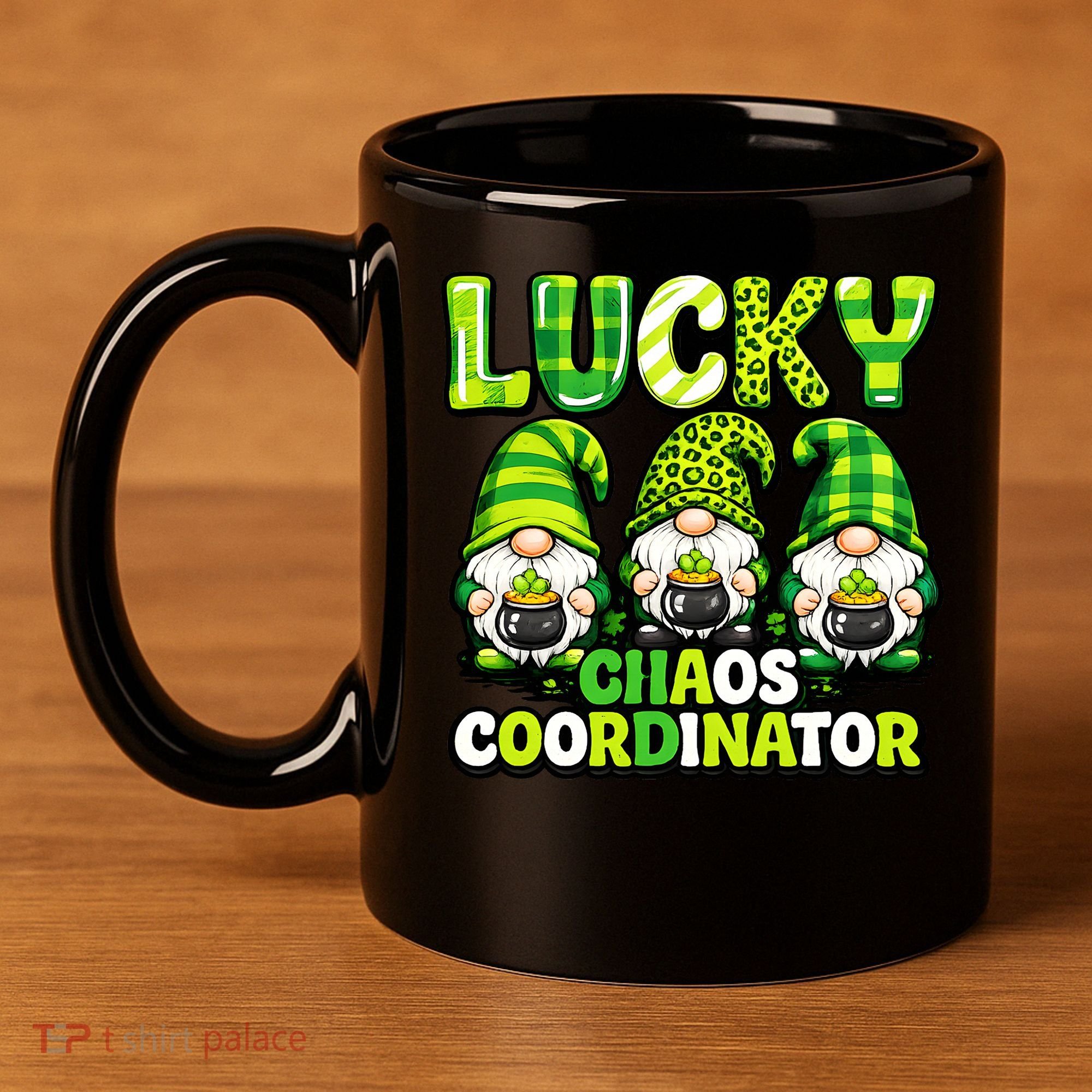 St Patrick's Day Lucky Chaos Coordonator Shamrock Irish Gnomes 11oz C Handle Ceramic Mug