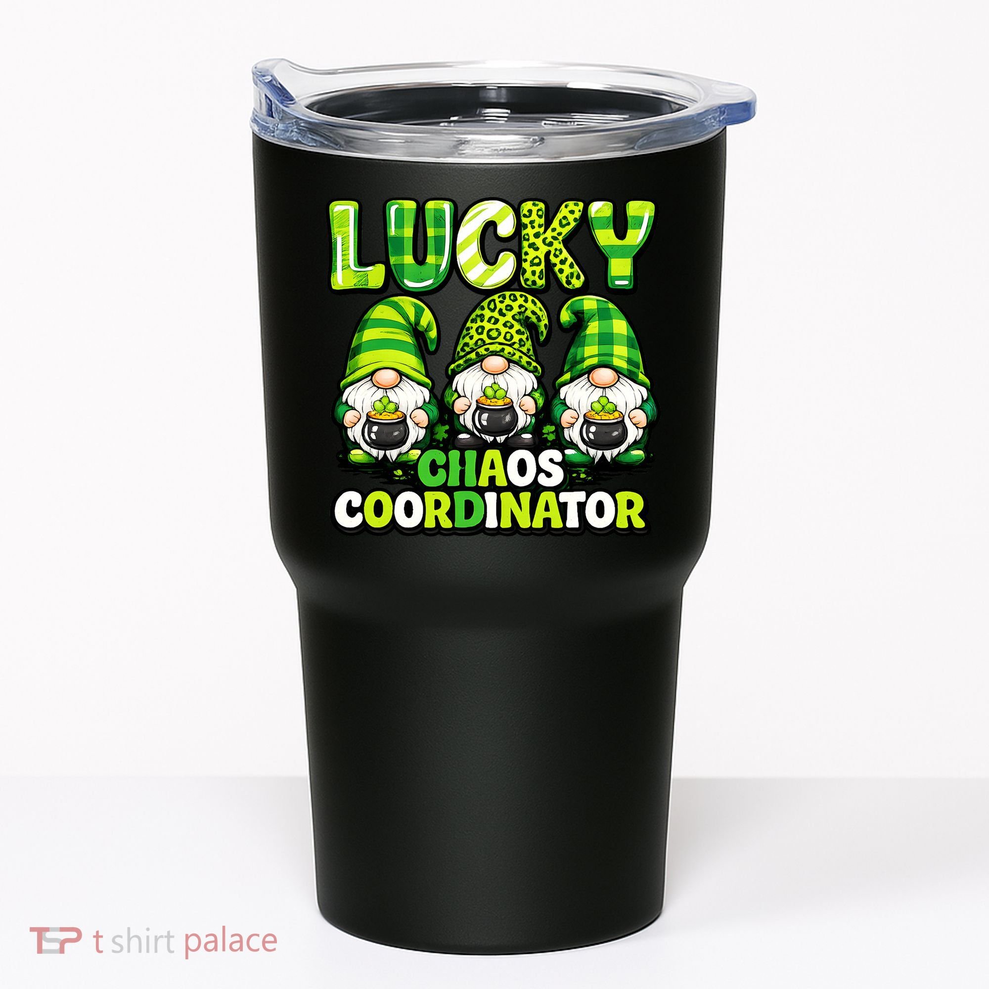 St Patrick's Day Lucky Chaos Coordonator Shamrock Irish Gnomes Tumbler