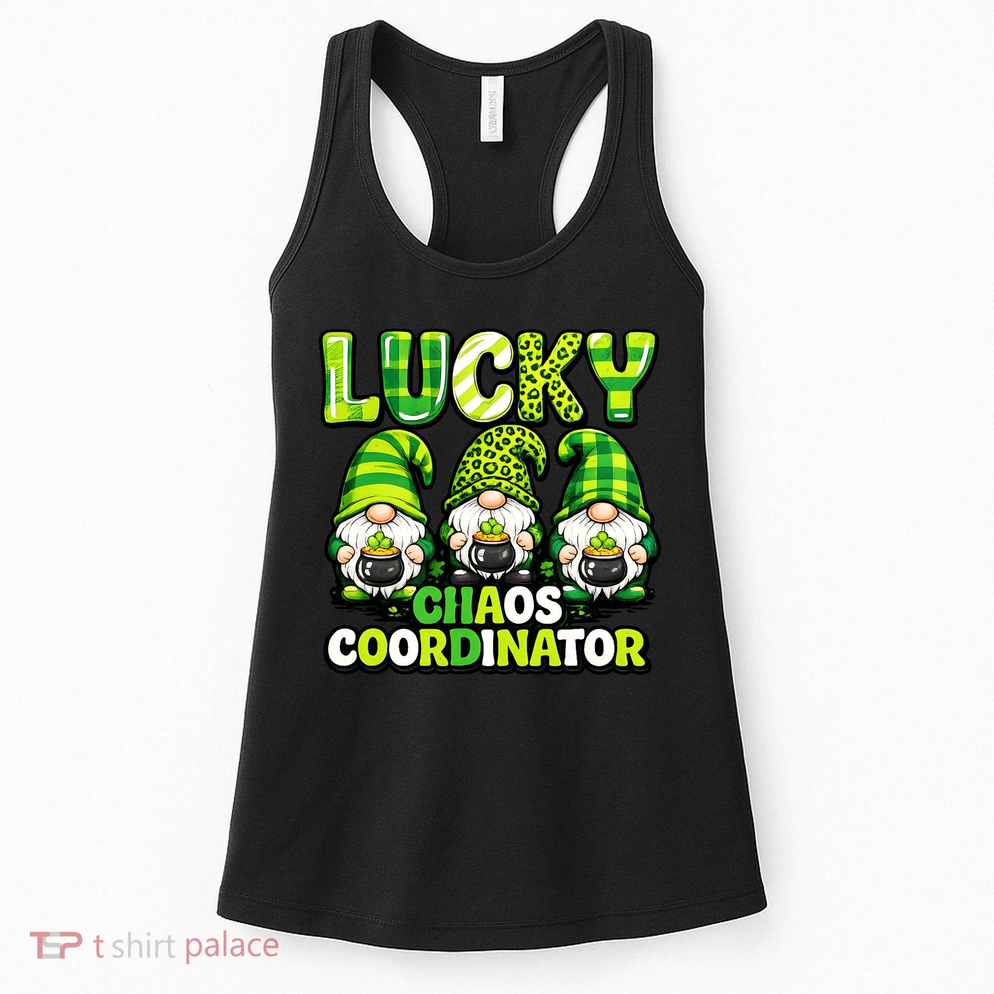 St Patrick's Day Lucky Chaos Coordonator Shamrock Irish Gnomes Women's Tank Top
