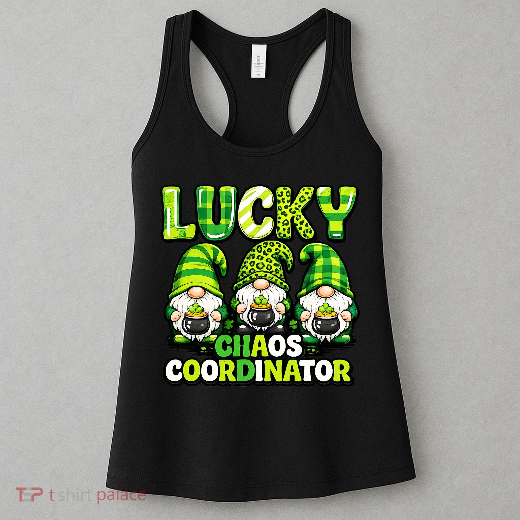 St Patrick's Day Lucky Chaos Coordonator Shamrock Irish Gnomes Women's Tank Top
