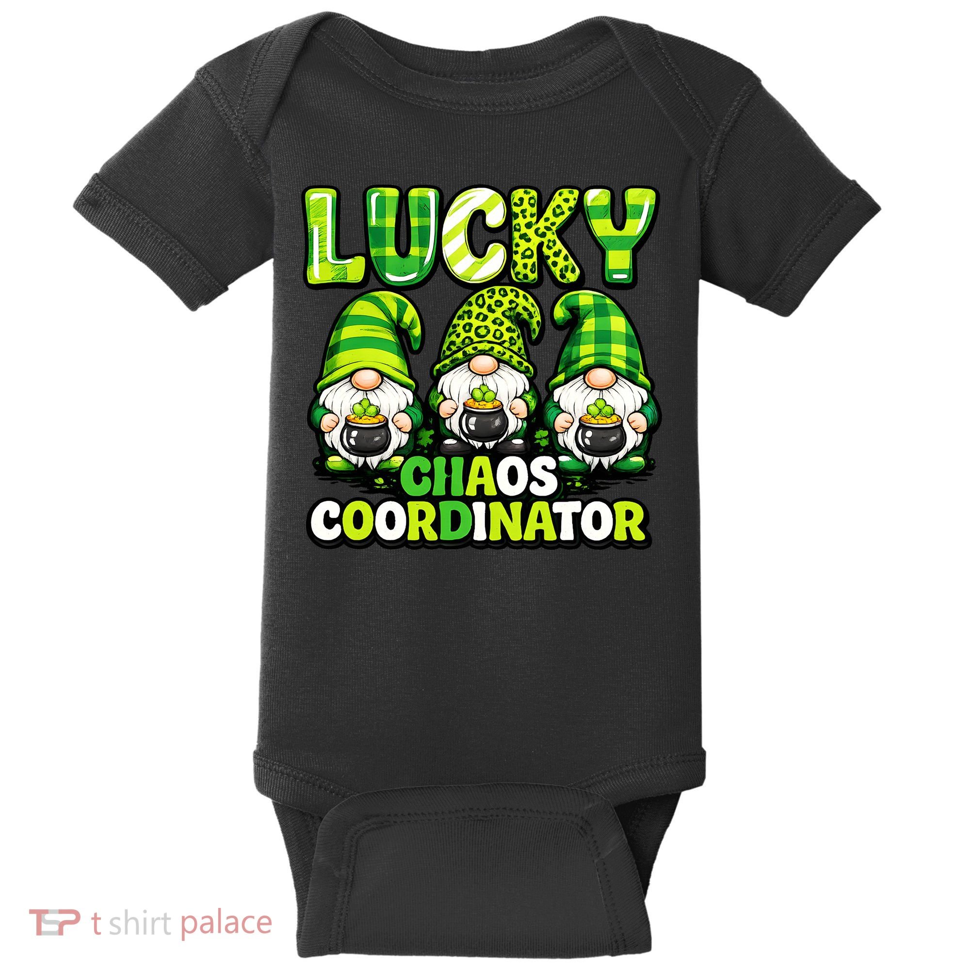 St Patrick's Day Lucky Chaos Coordonator Shamrock Irish Gnomes Baby Bodysuit