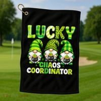 St Patrick's Day Lucky Chaos Coordonator Shamrock Irish Gnomes Golf Towel thumb 1