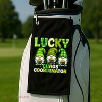 St Patrick's Day Lucky Chaos Coordonator Shamrock Irish Gnomes Golf Towel thumb 2