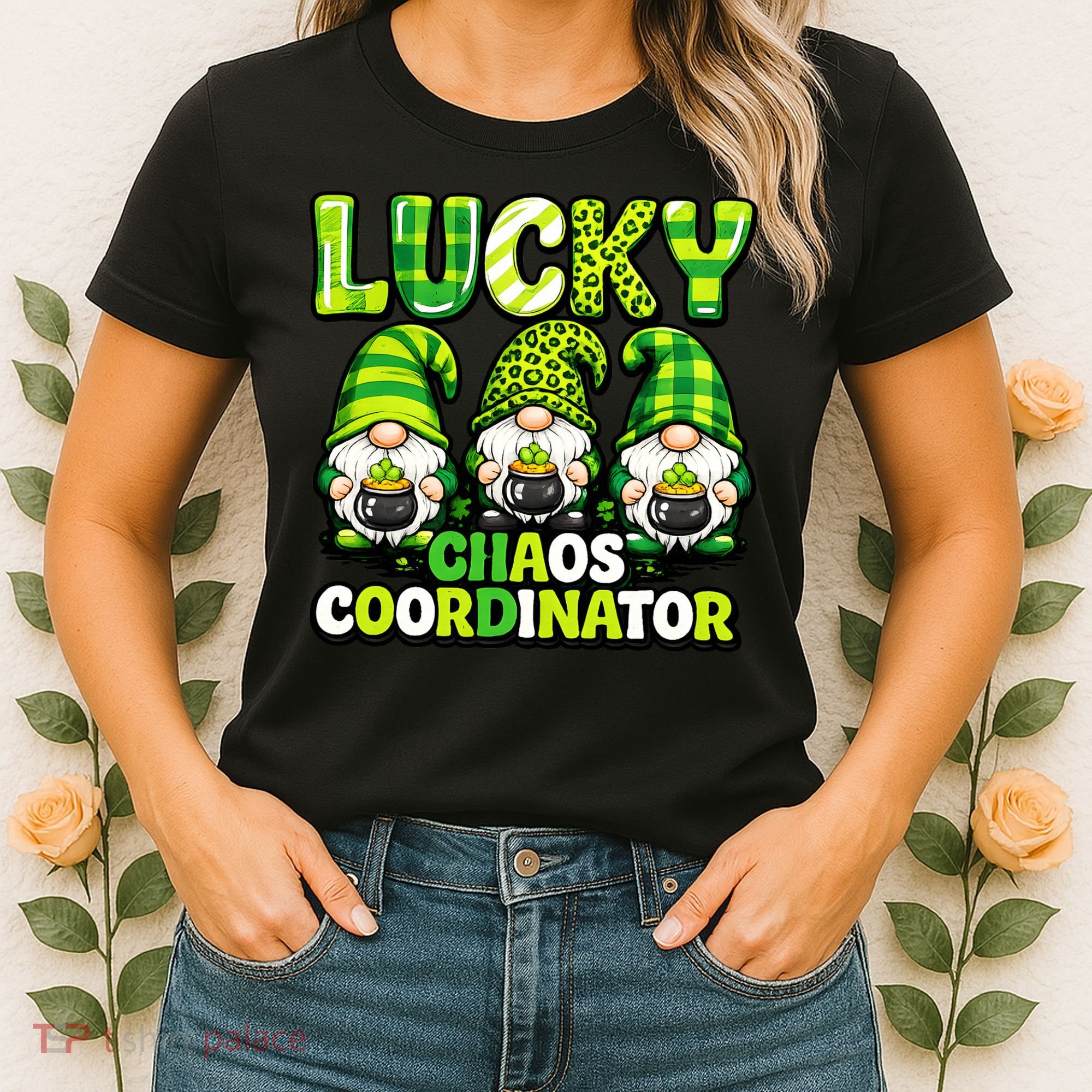 St Patrick's Day Lucky Chaos Coordonator Shamrock Irish Gnomes Women's T-Shirt