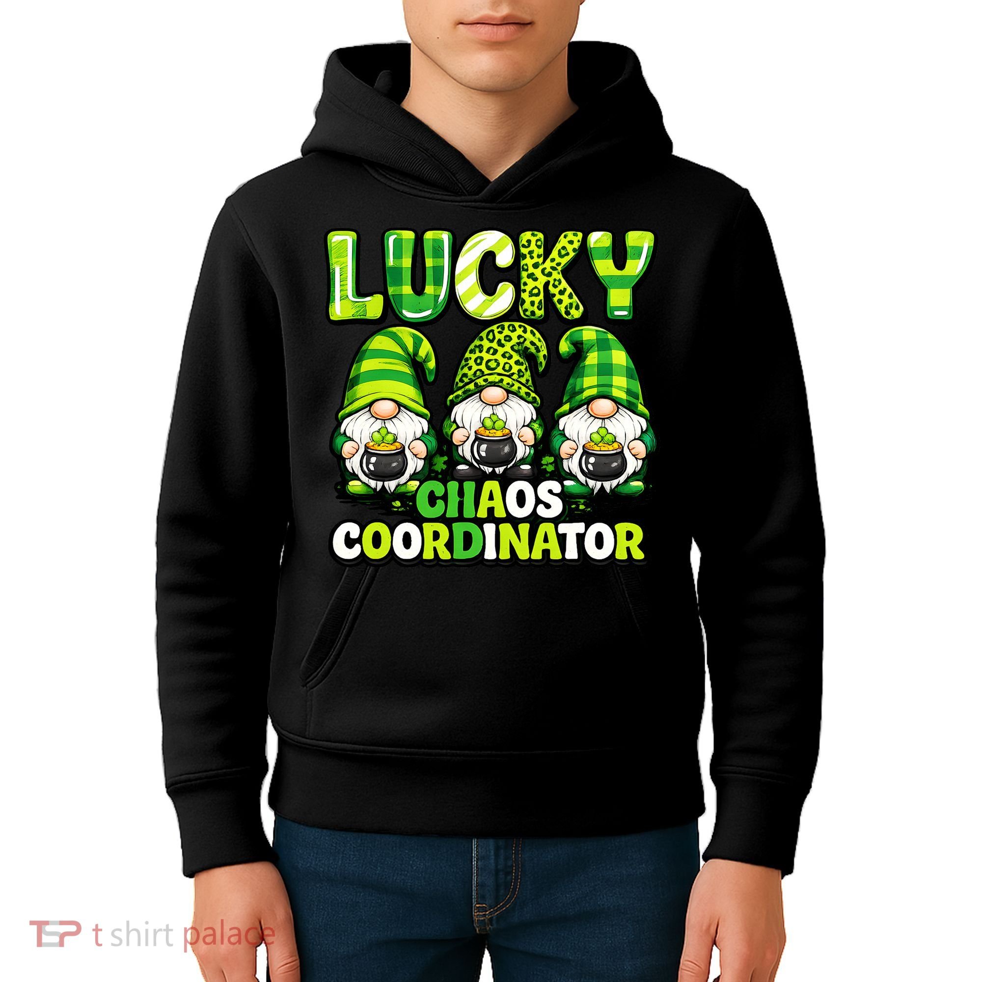 St Patrick's Day Lucky Chaos Coordonator Shamrock Irish Gnomes Kids Hoodie