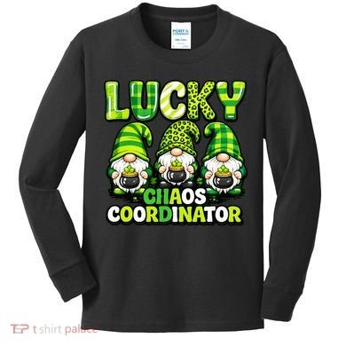 St Patrick's Day Lucky Chaos Coordonator Shamrock Irish Gnomes Kids Long Sleeve Shirt