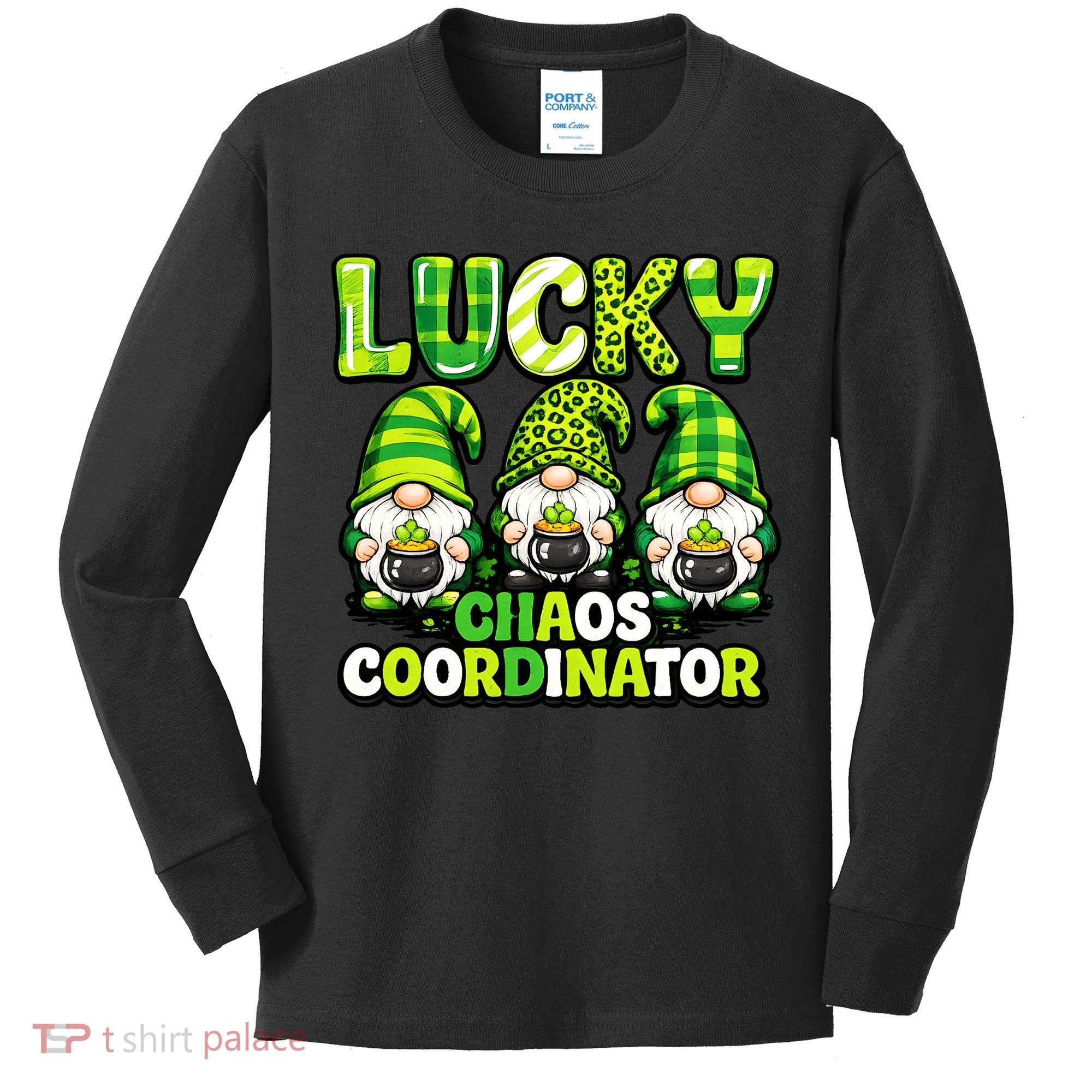 St Patrick's Day Lucky Chaos Coordonator Shamrock Irish Gnomes Kids Long Sleeve Shirt