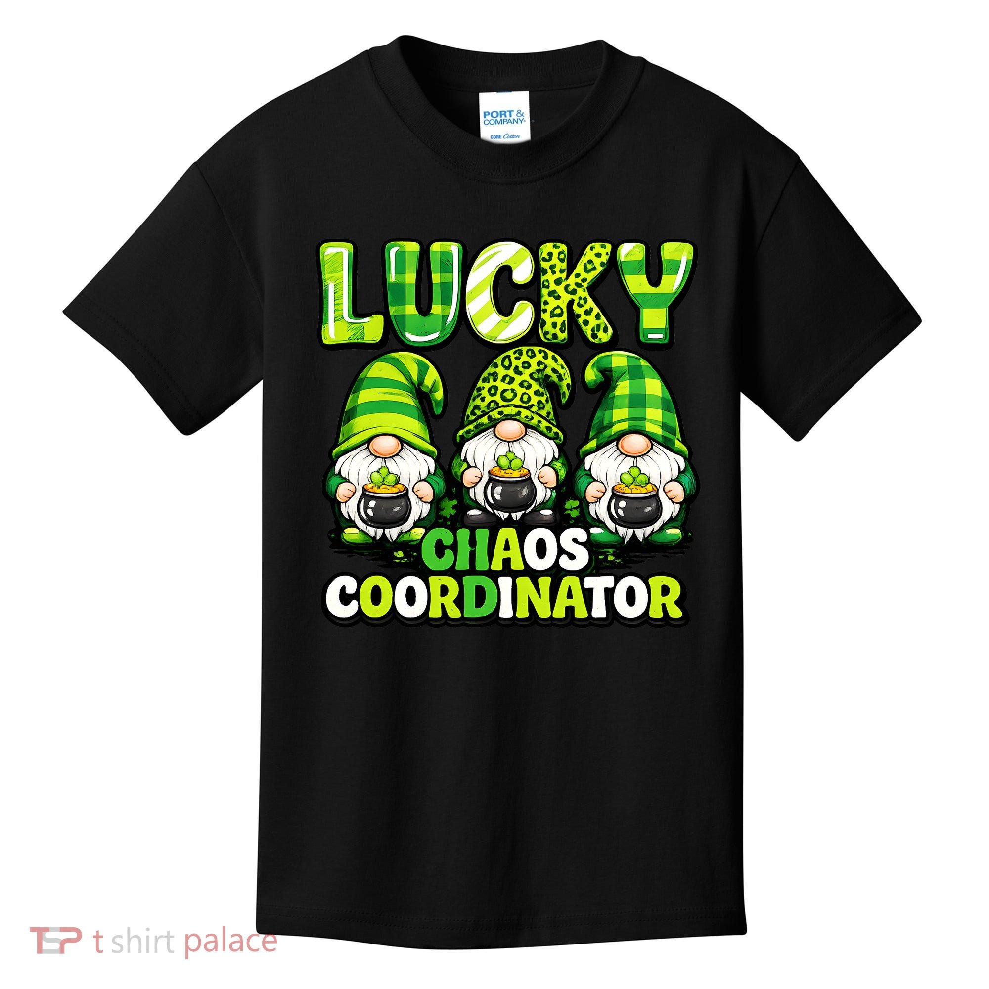St Patrick's Day Lucky Chaos Coordonator Shamrock Irish Gnomes Kids T-Shirt