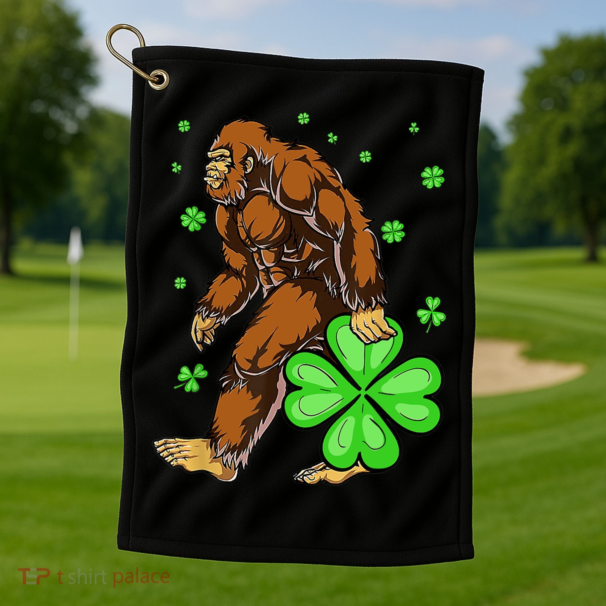 St Patrick's Day Bigfoot Irish Sasqautch Saint Padd Golf Towel