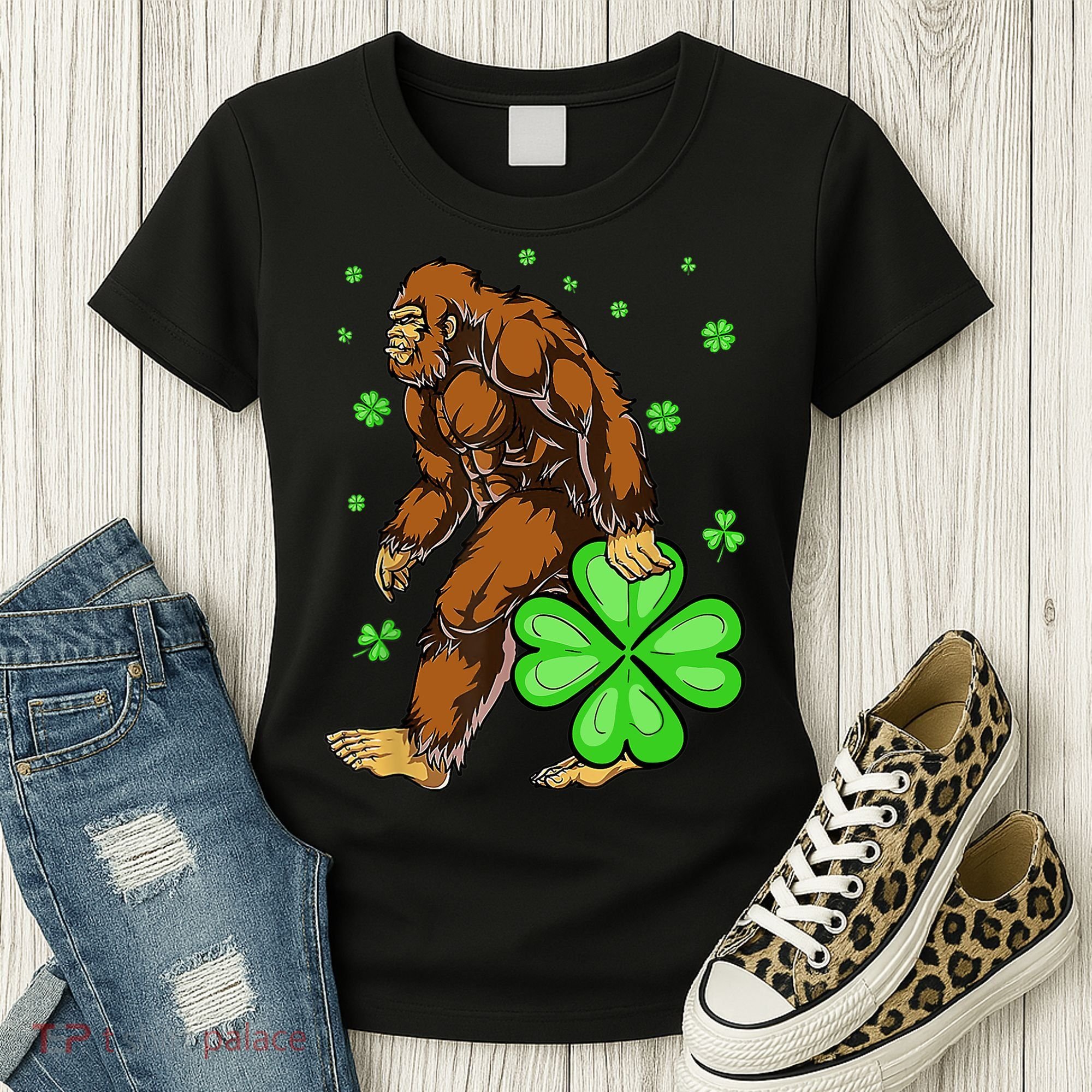 St Patrick's Day Bigfoot Irish Sasqautch Saint Padd Women's T-Shirt
