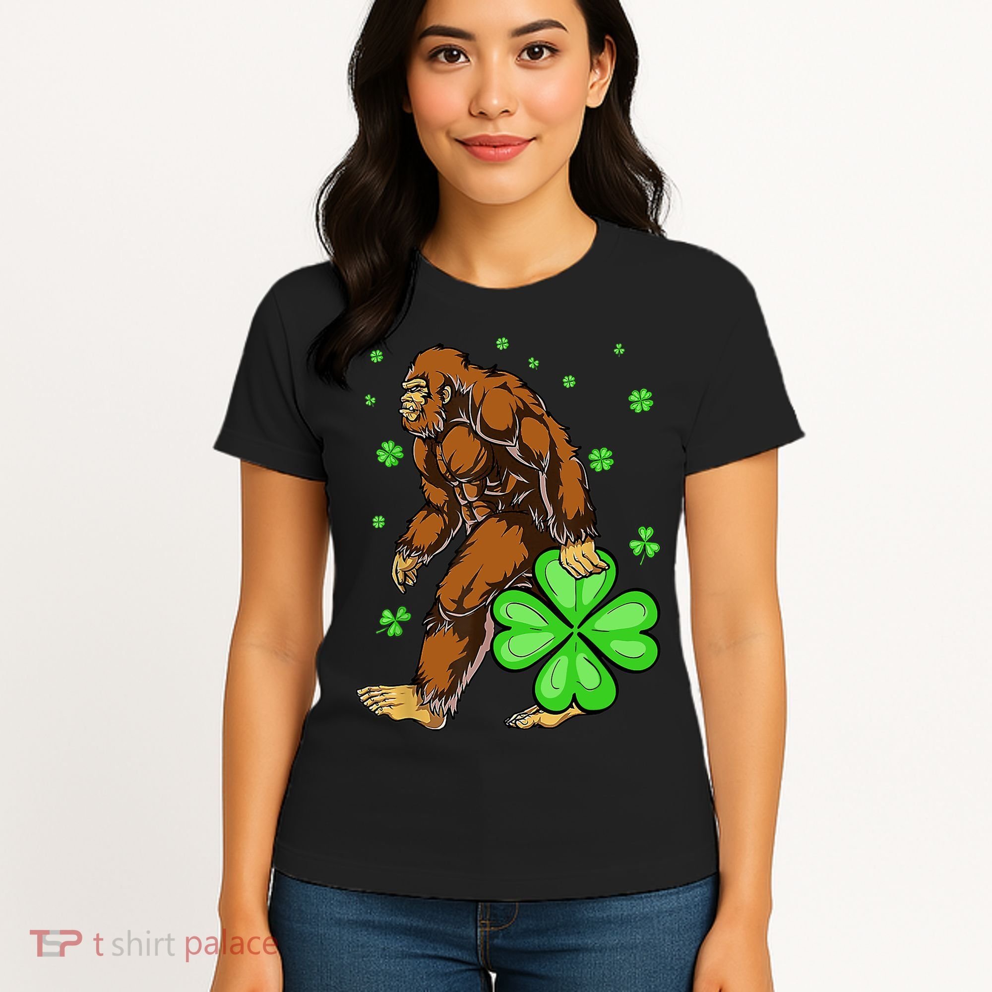 St Patrick's Day Bigfoot Irish Sasqautch Saint Padd Women's T-Shirt