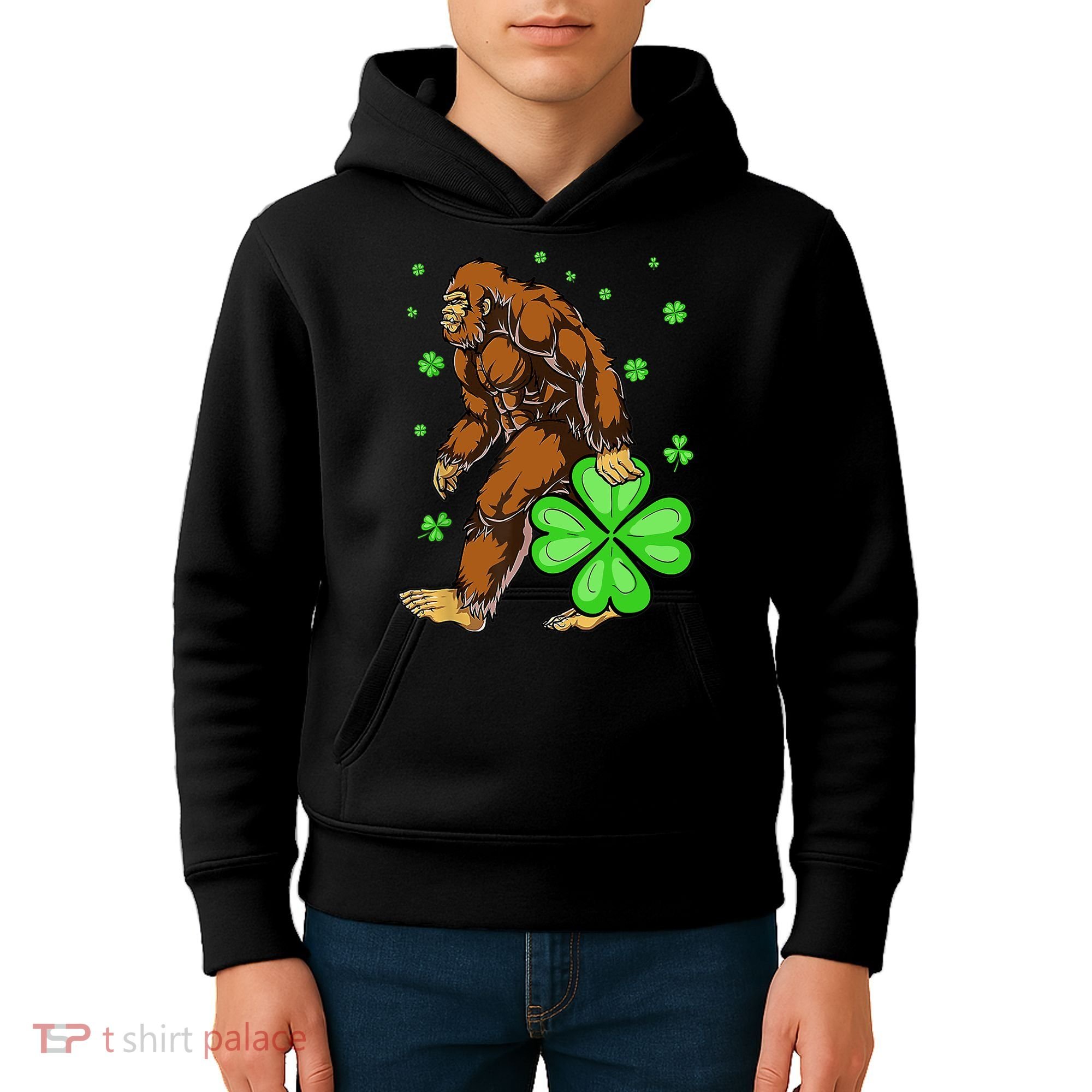 St Patrick's Day Bigfoot Irish Sasqautch Saint Padd Kids Hoodie