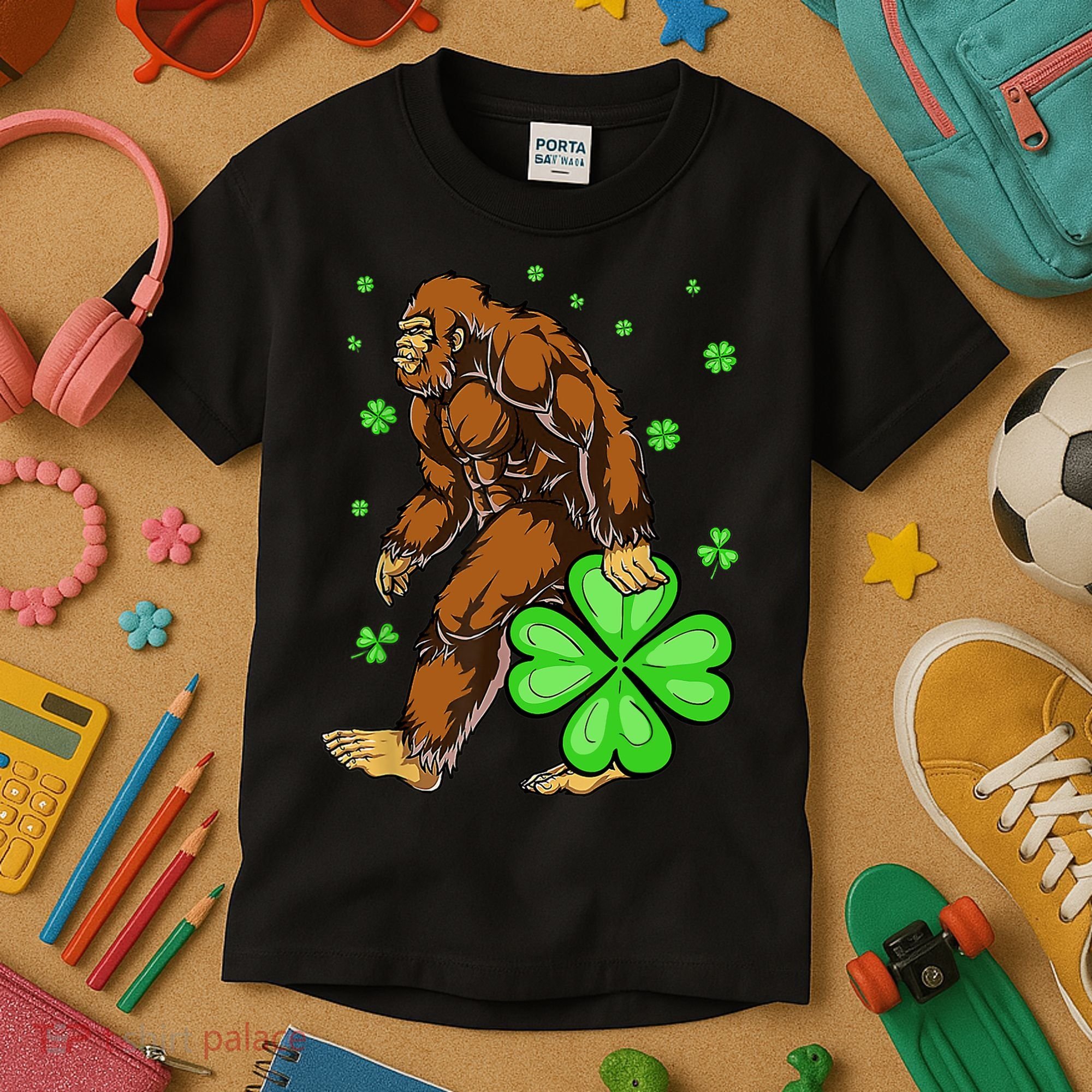 St Patrick's Day Bigfoot Irish Sasqautch Saint Padd Kids T-Shirt