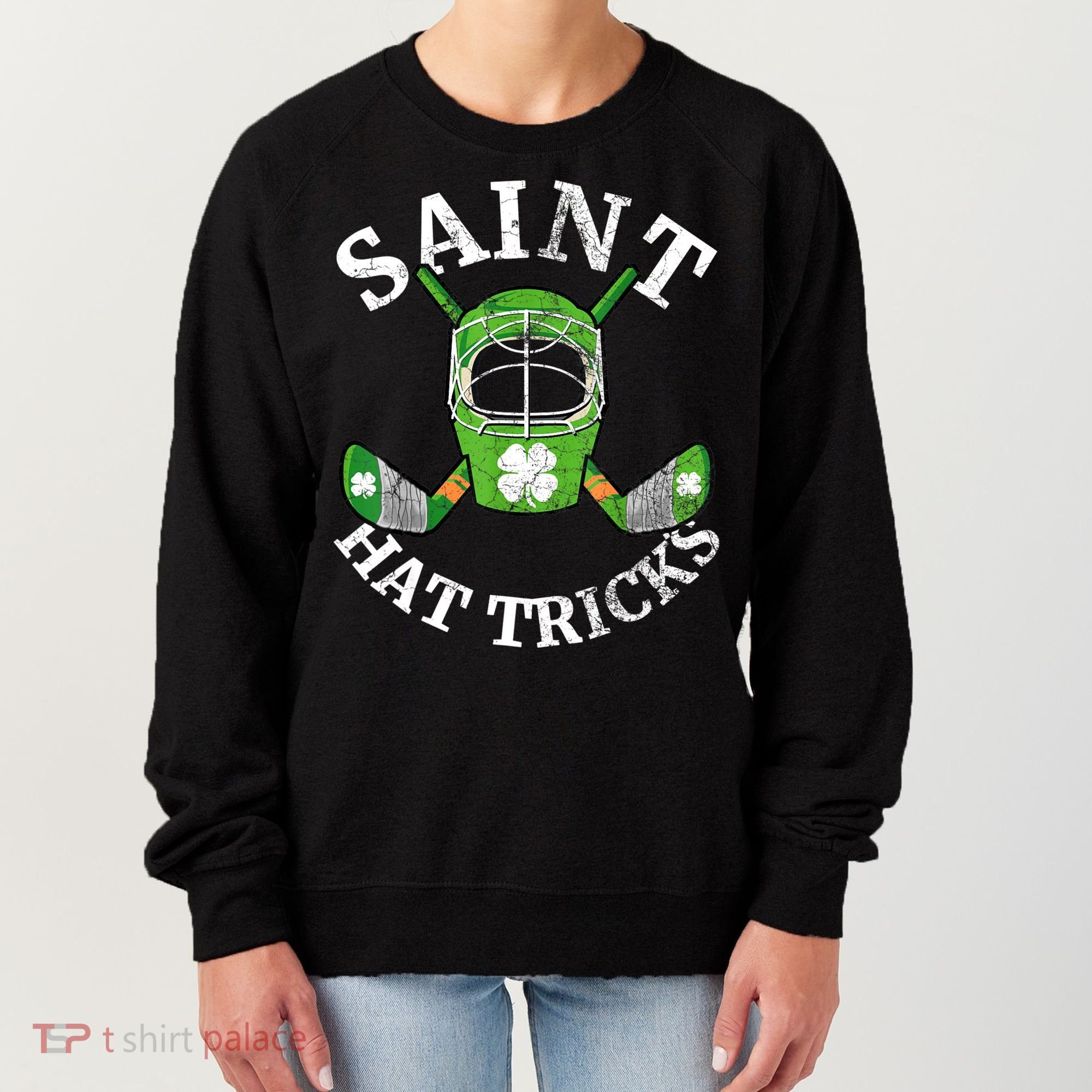 St Patricks Day Saint Hat Tricks Hockey Shamrock Kids Boys Women's Sweatshirt