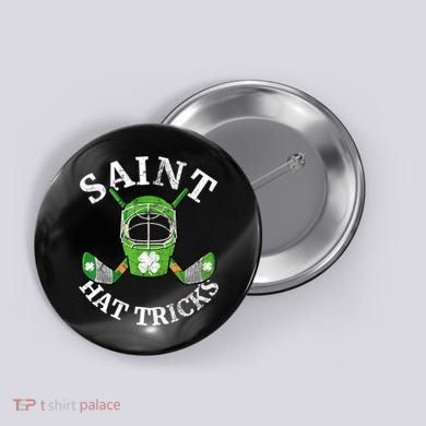 St Patricks Day Saint Hat Tricks Hockey Shamrock Kids Boys Button