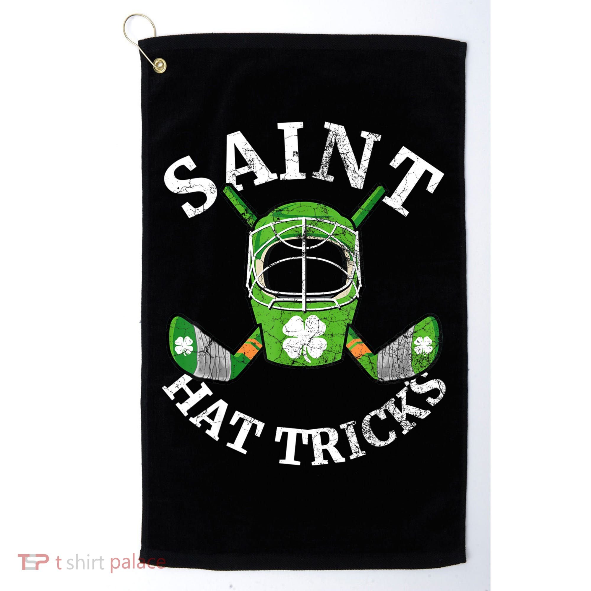 St Patricks Day Saint Hat Tricks Hockey Shamrock Kids Boys Golf Towel