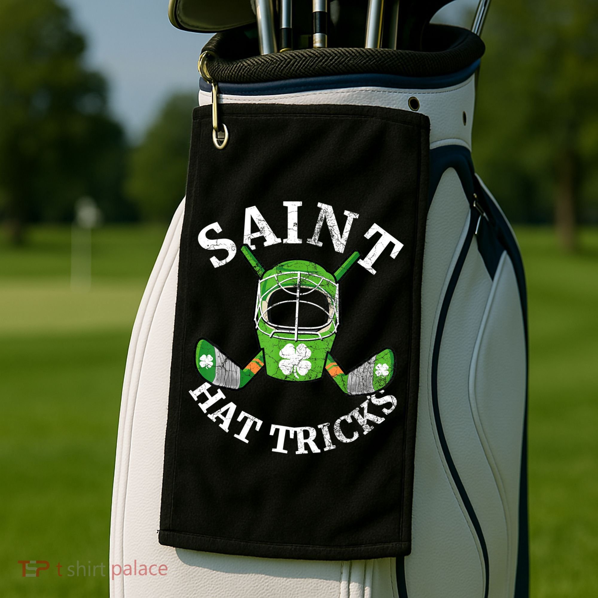 St Patricks Day Saint Hat Tricks Hockey Shamrock Kids Boys Golf Towel