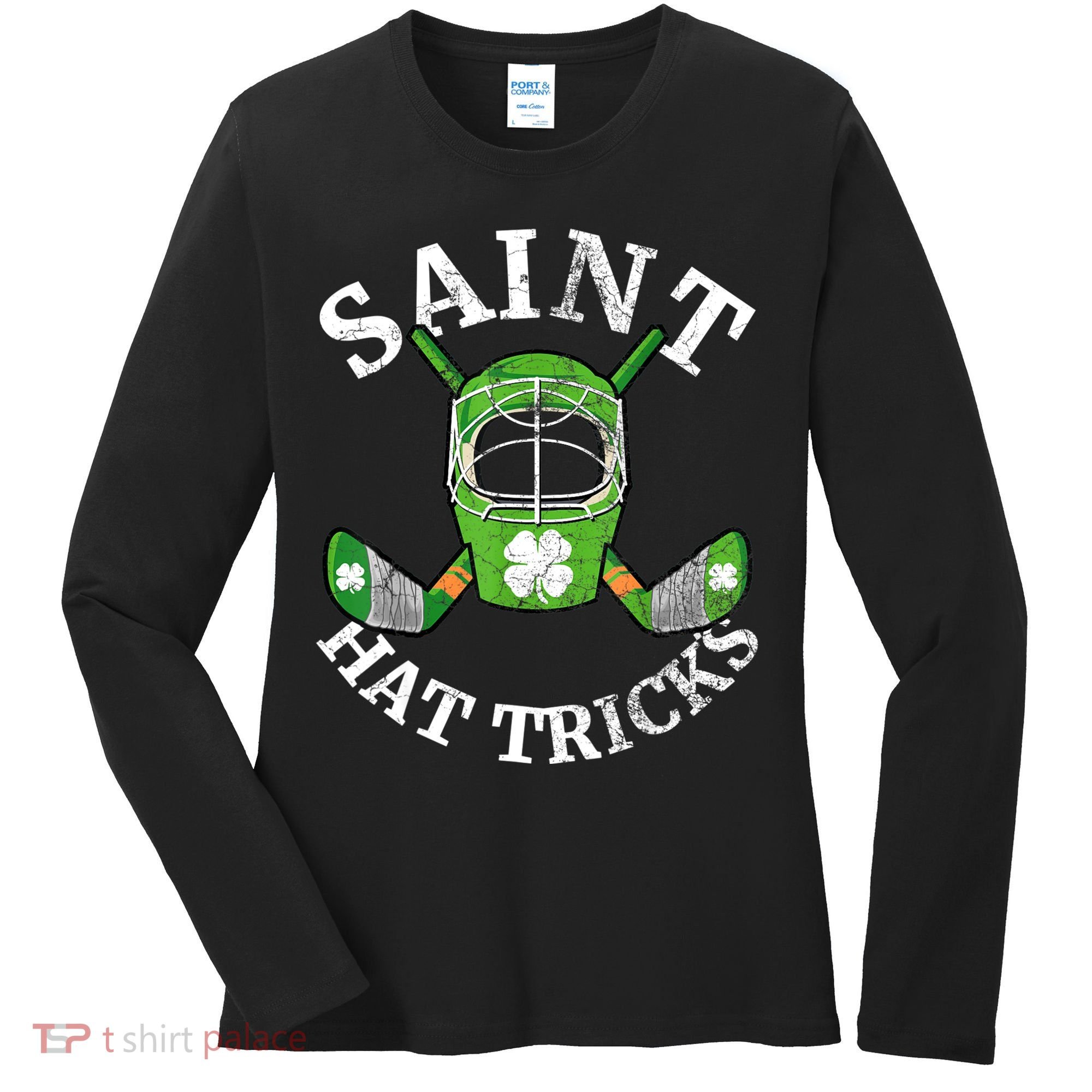 St Patricks Day Saint Hat Tricks Hockey Shamrock Kids Boys Women's Long Sleeve Shirt