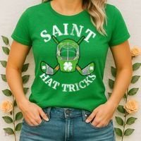 St Patricks Day Saint Hat Tricks Hockey Shamrock Kids Boys Women's T-Shirt thumb 2