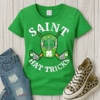 St Patricks Day Saint Hat Tricks Hockey Shamrock Kids Boys Women's T-Shirt thumb 3