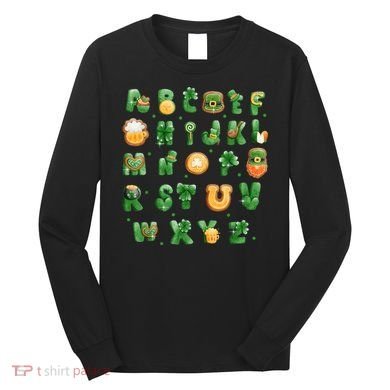 Saint Patricks Day Alphabet ABCs Elemeno For Teacher Student Long Sleeve Shirt