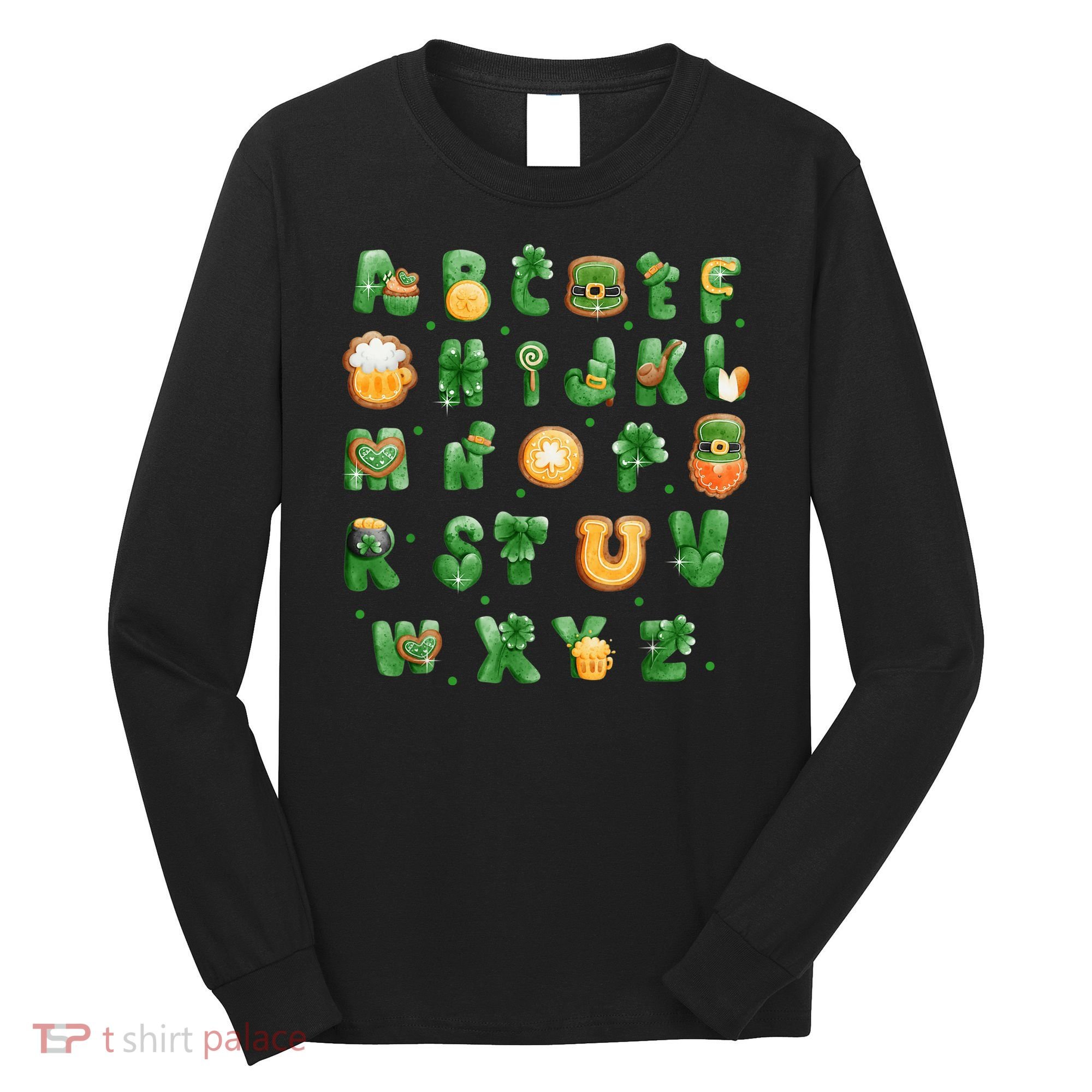 Saint Patricks Day Alphabet ABCs Elemeno For Teacher Student Long Sleeve Shirt