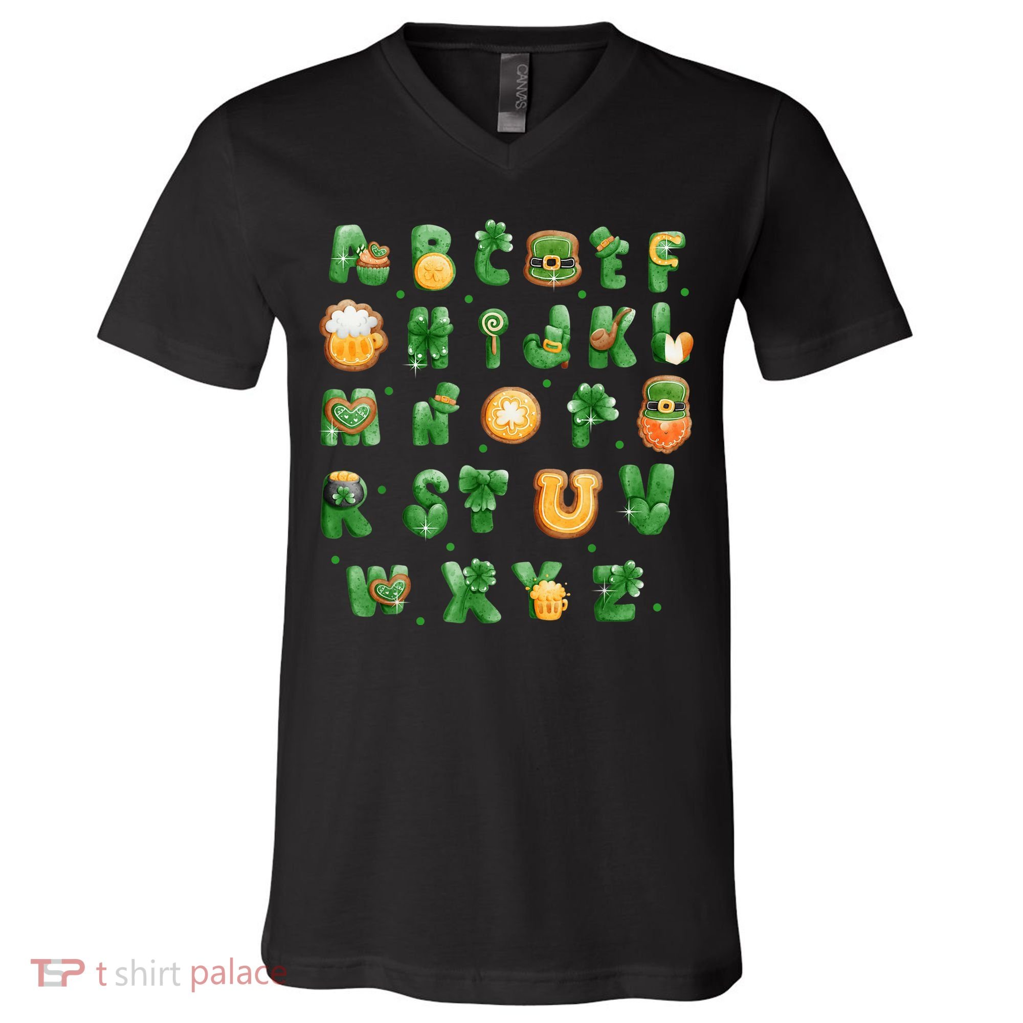 Saint Patricks Day Alphabet ABCs Elemeno For Teacher Student V-Neck T-Shirt