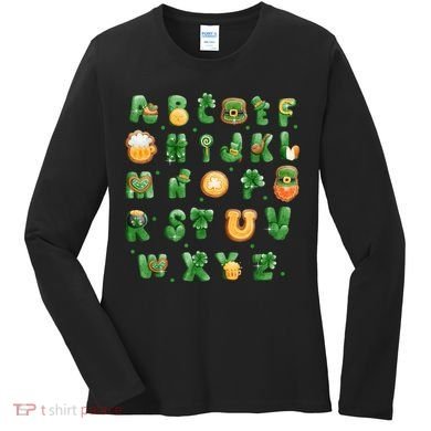Saint Patricks Day Alphabet ABCs Elemeno For Teacher Student Women's Long Sleeve Shirt