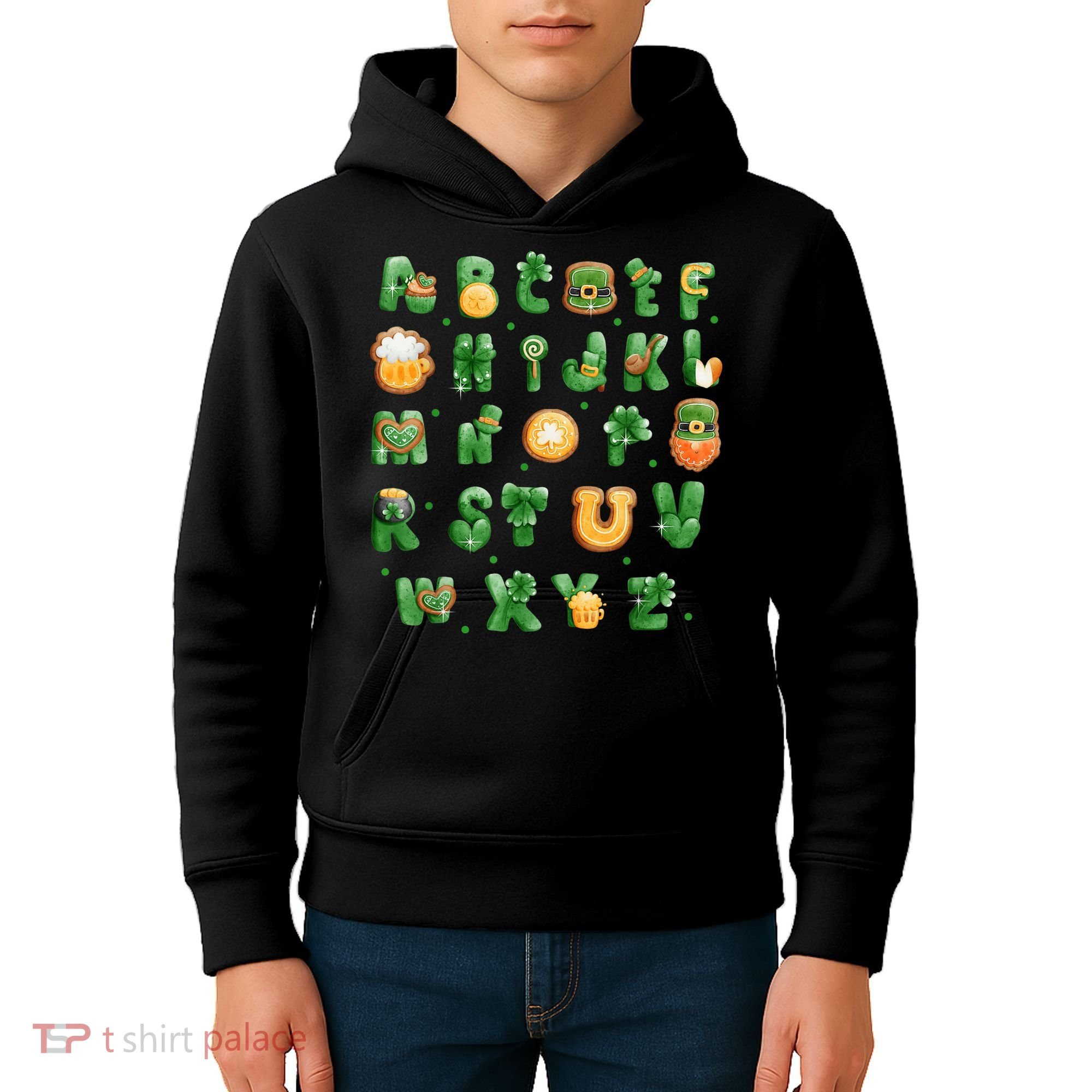 Saint Patricks Day Alphabet ABCs Elemeno For Teacher Student Kids Hoodie
