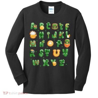 Saint Patricks Day Alphabet ABCs Elemeno For Teacher Student Kids Long Sleeve Shirt