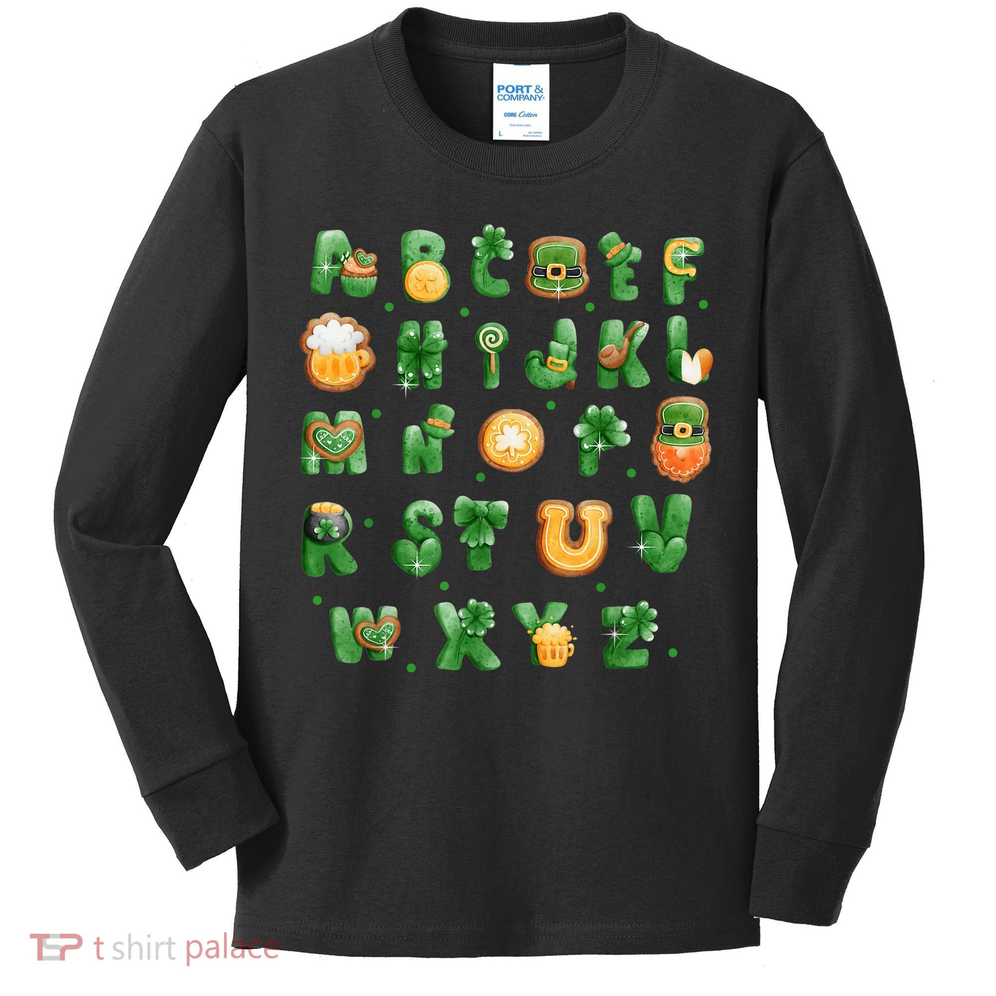 Saint Patricks Day Alphabet ABCs Elemeno For Teacher Student Kids Long Sleeve Shirt