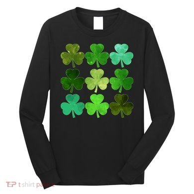 St Patricks Day Lucky Watercolor Shamrocks Long Sleeve Shirt