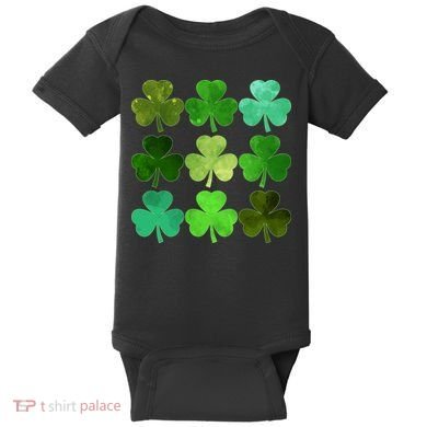 St Patricks Day Lucky Watercolor Shamrocks Baby Bodysuit