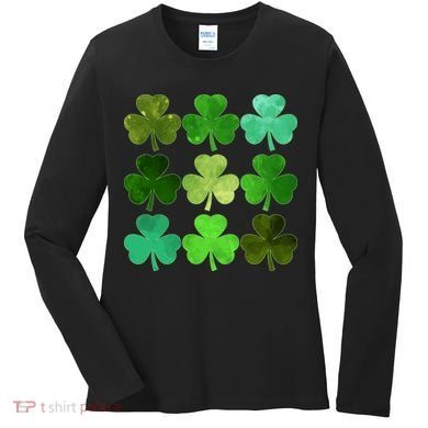 St Patricks Day Lucky Watercolor Shamrocks Women's Long Sleeve Shirt
