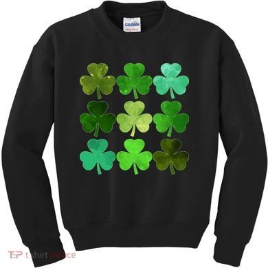 St Patricks Day Lucky Watercolor Shamrocks Kids Sweatshirt