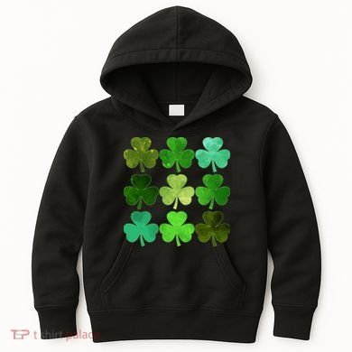 St Patricks Day Lucky Watercolor Shamrocks Kids Hoodie