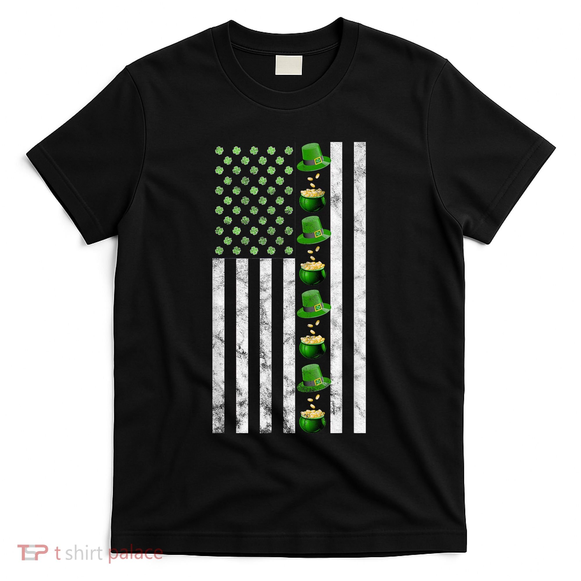 St Patricks Day Irish American Flag Gold Vintage T-Shirt