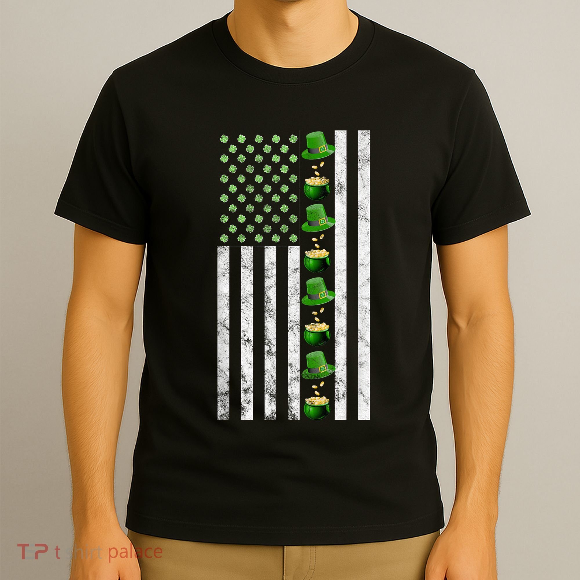 St Patricks Day Irish American Flag Gold Vintage T-Shirt