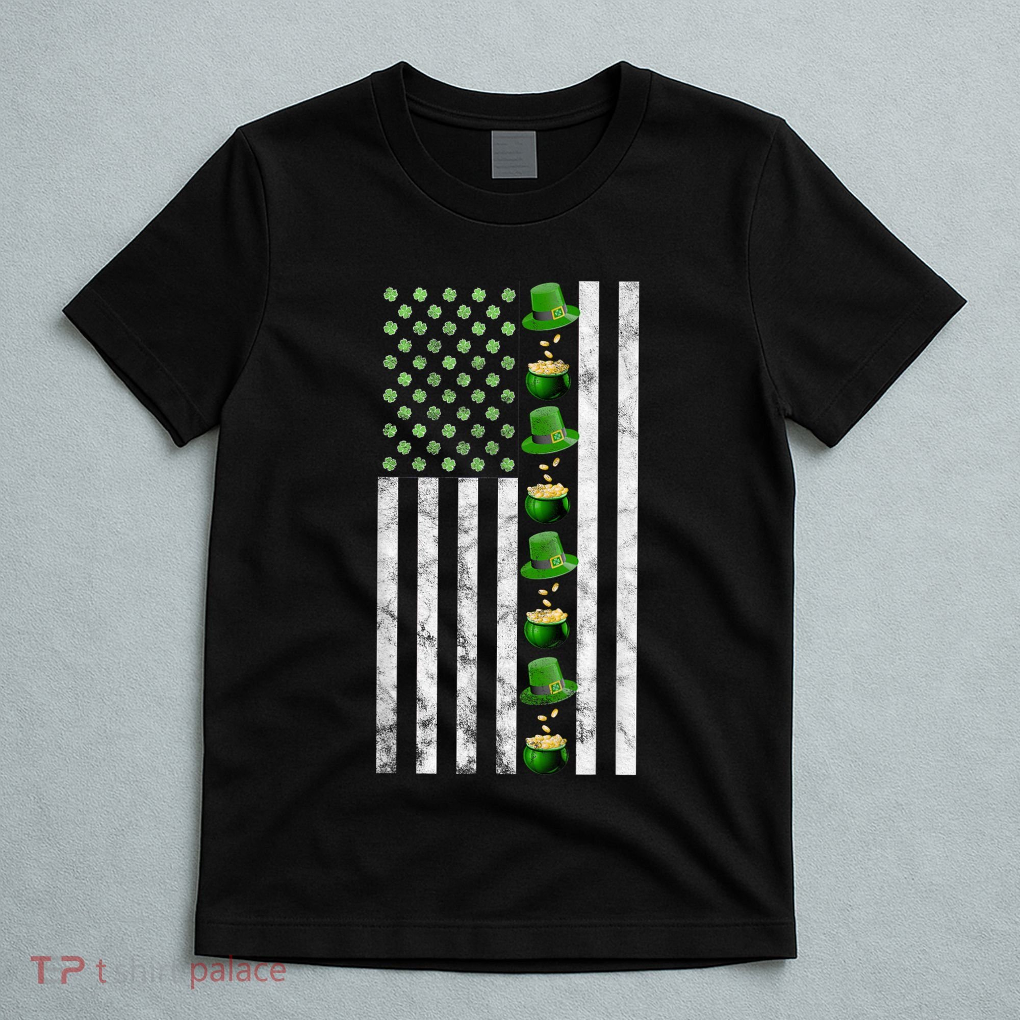 St Patricks Day Irish American Flag Gold Vintage T-Shirt