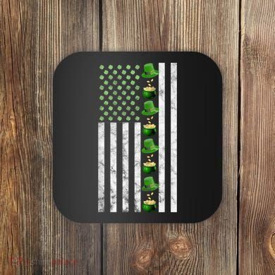 St Patricks Day Irish American Flag Gold Vintage Coaster